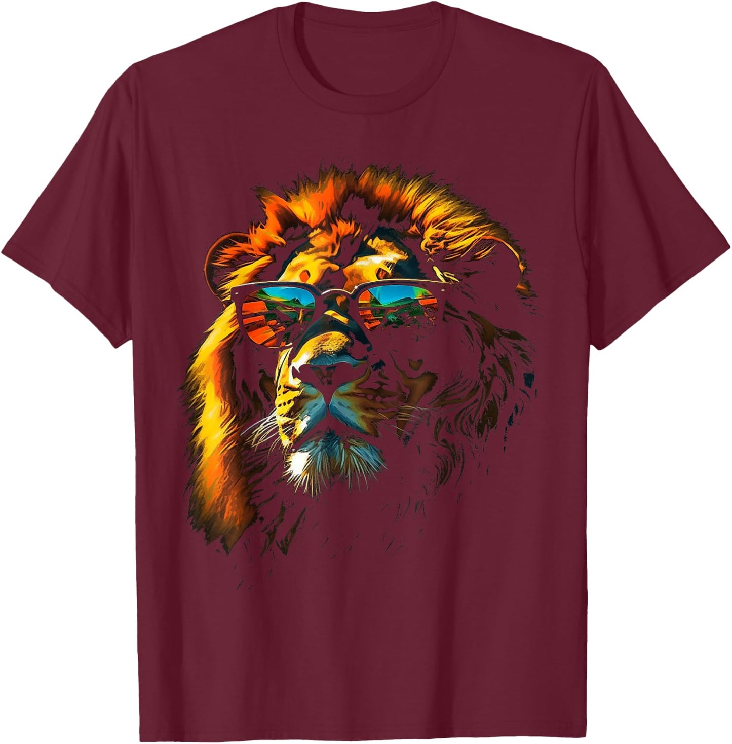 Lion Artwork Sunglasses Colourful Art Zoo Animal Lion T-Shirt - T-Shirt | Maroon
