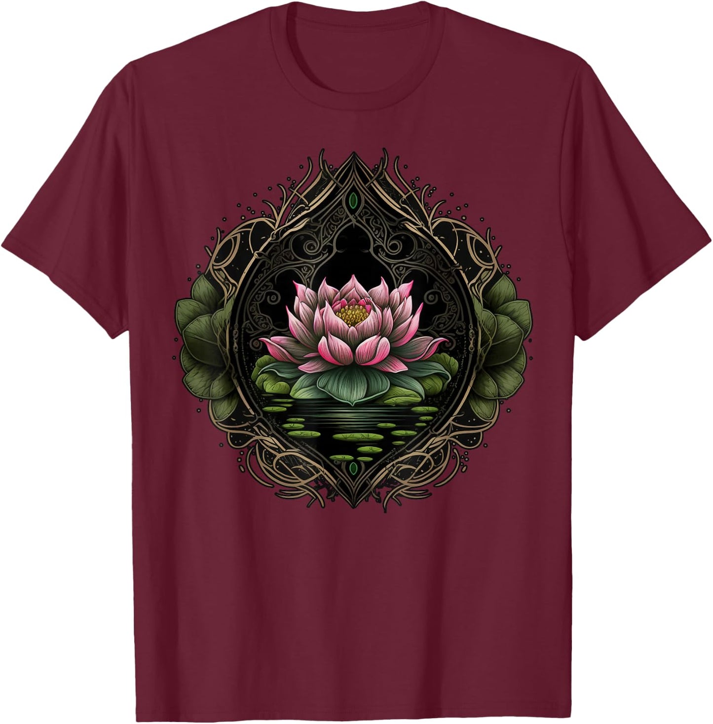 Colorful Lotus Flower on floral Lotus Flower T-Shirt - T-Shirt | Maroon