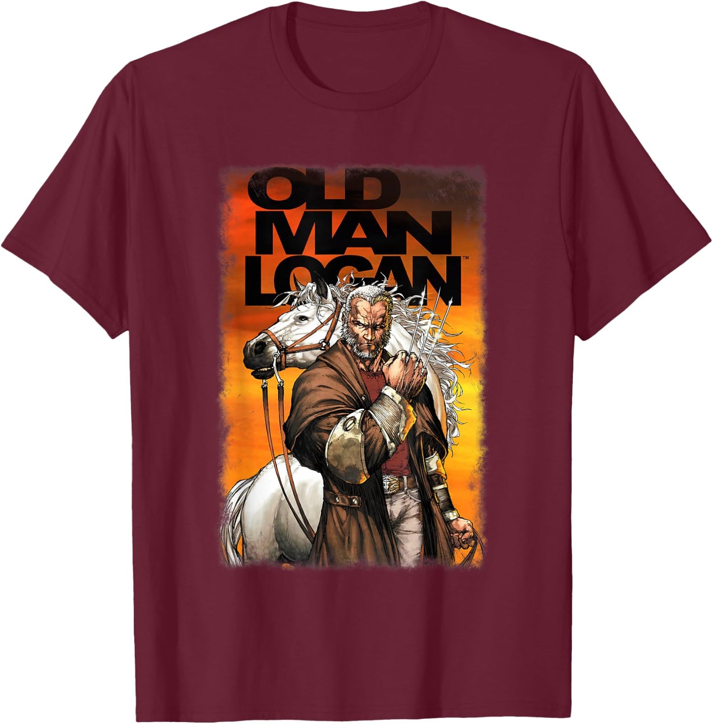 Marvel X-Men Old Man Logan Vintage Comic Book Cover Poster T-Shirt - T-Shirt | Maroon