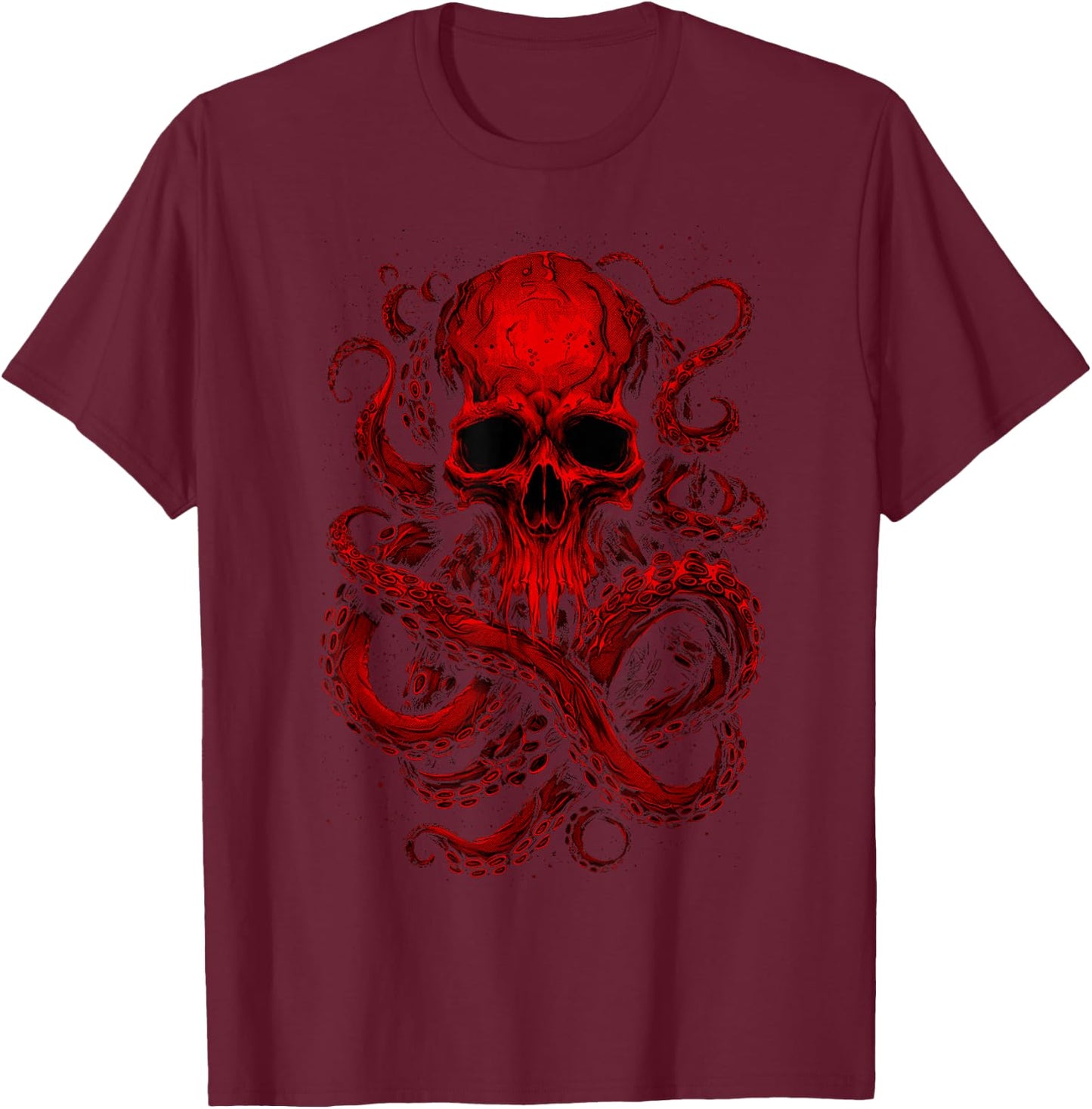 Octopus Skull Monster Red Krakens Cthulhus Cool Boys T-Shirt - T-Shirt | Maroon
