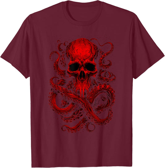 Octopus Skull Monster Red Krakens Cthulhus Cool Boys T-Shirt - T-Shirt | Maroon