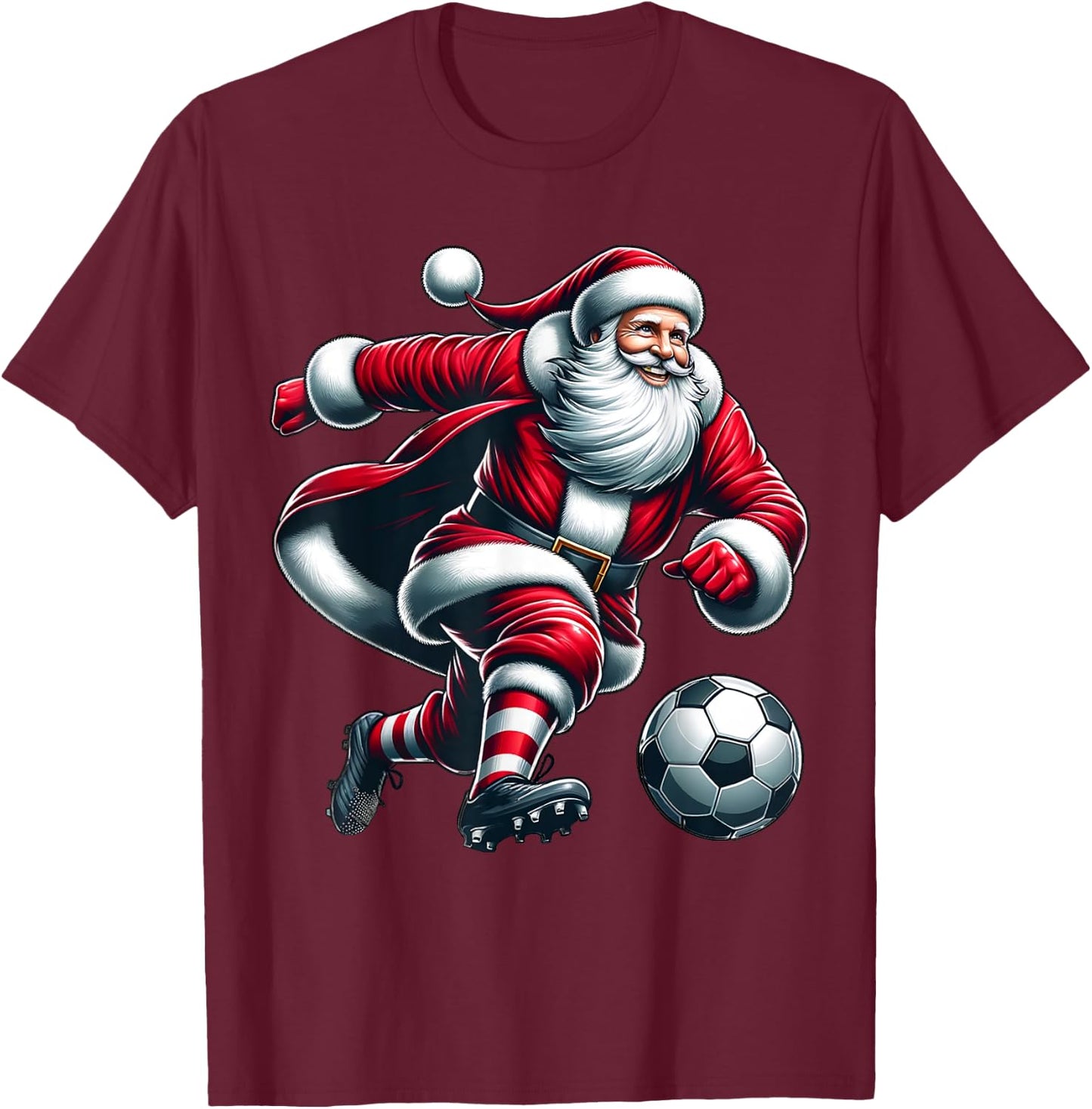 Santa Plays Soccer Sports Christmas Women Men Kids T-Shirt - T-Shirt | Maroon