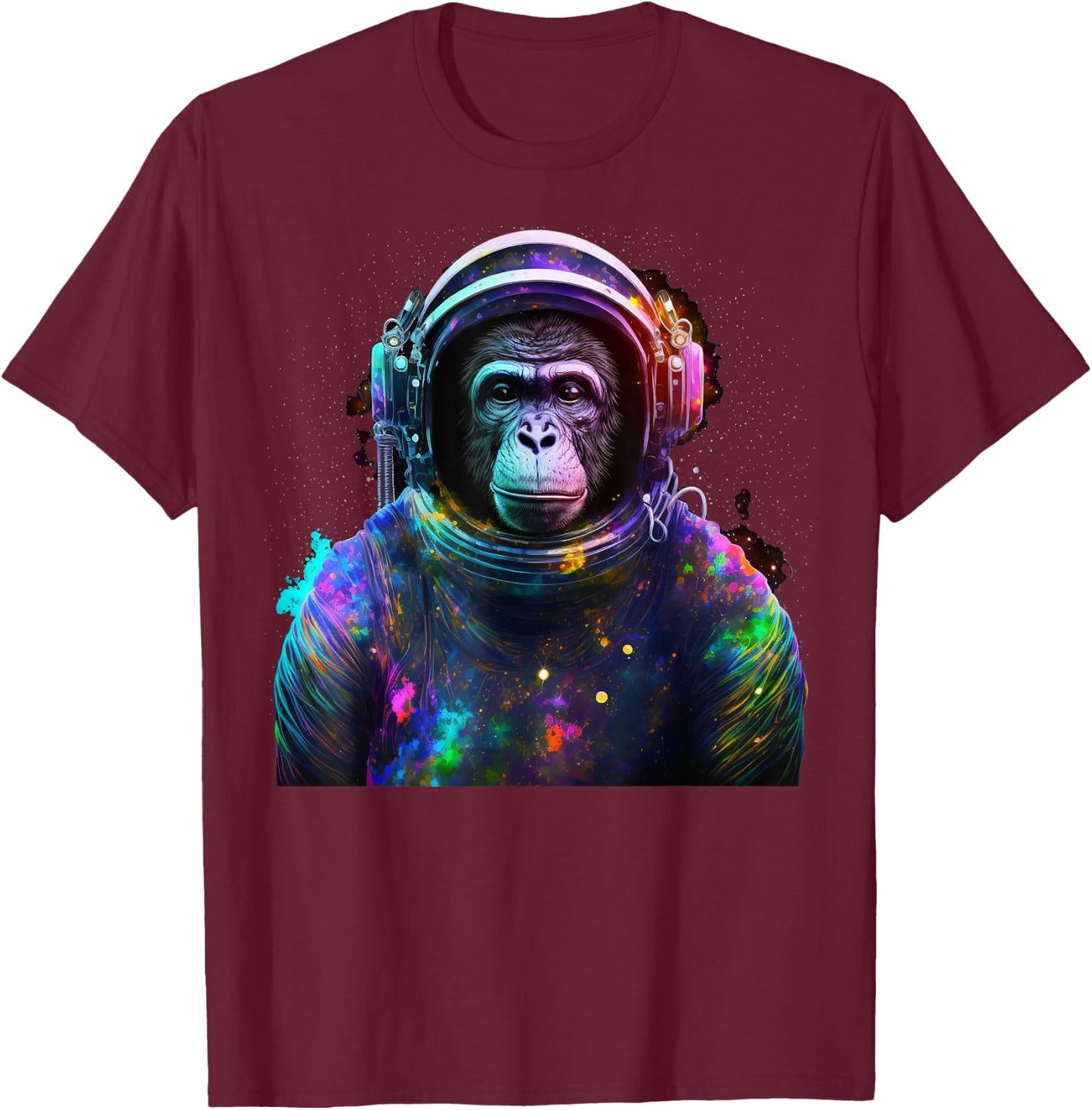 Monkey Astronaut With Space Suit Helmet and Headphones T-Shirt - T-Shirt | Maroon