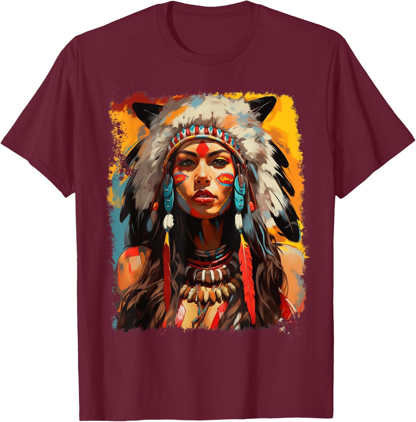Beautiful Native American T-Shirt - T-Shirt | Maroon