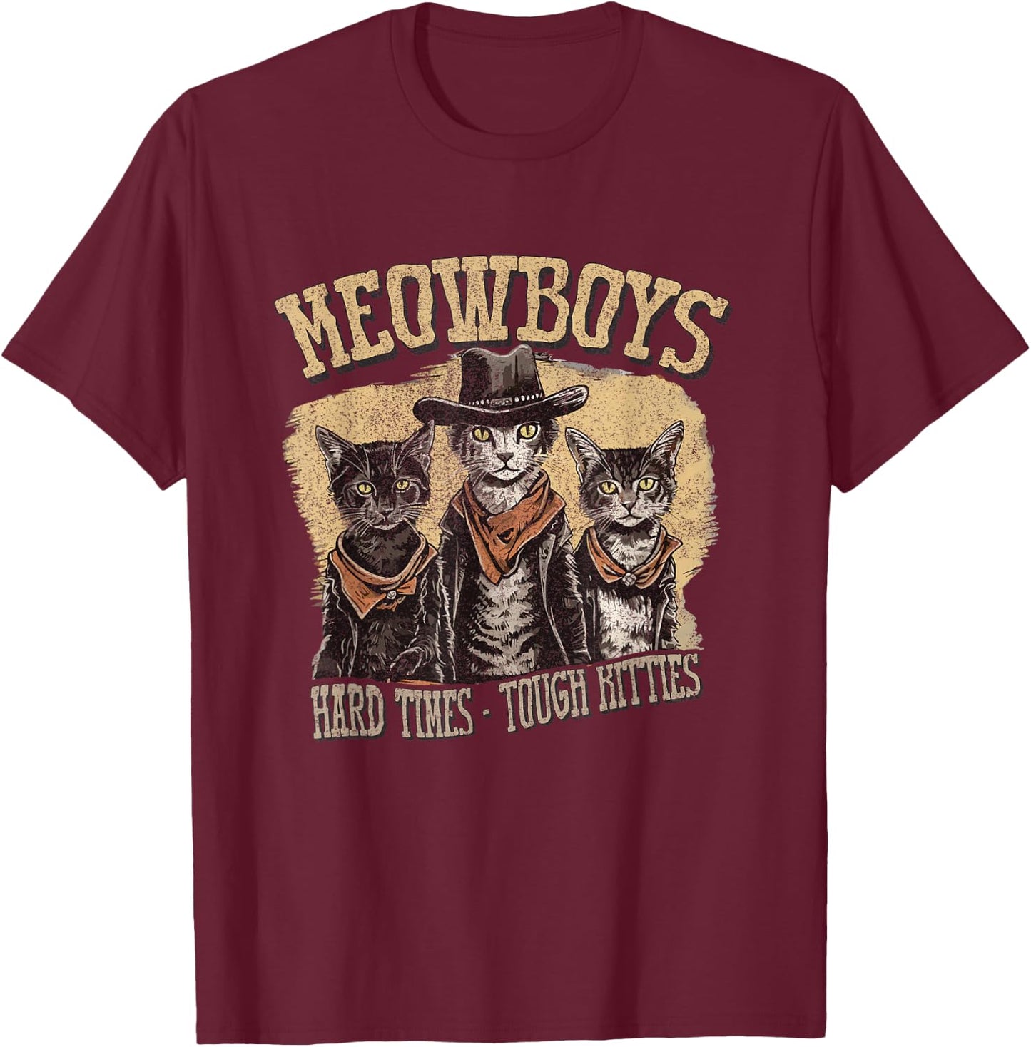 Meowboys Cowboy Cats with Hats T-Shirt - T-Shirt | Maroon