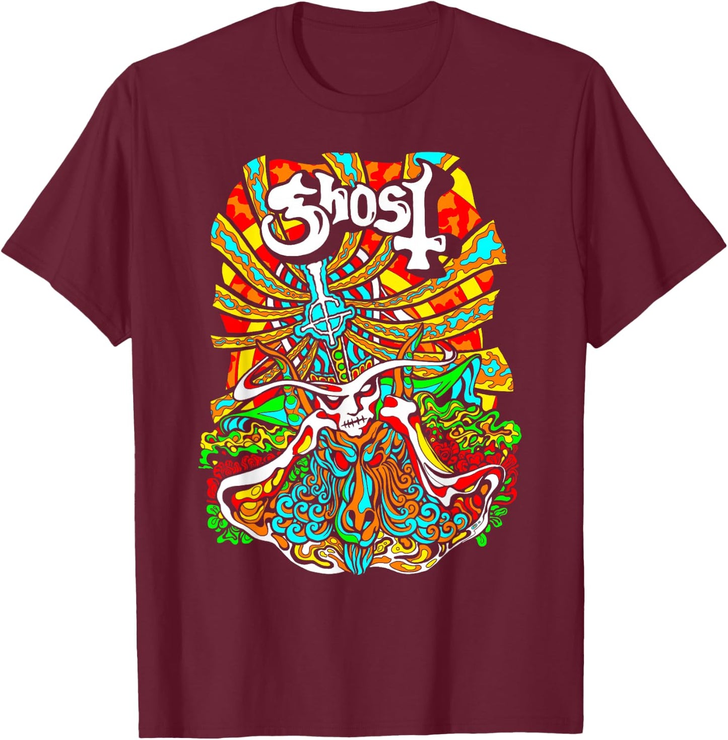 Ghost – Satanic Panic Neon Poster T-Shirt - T-Shirt | Maroon