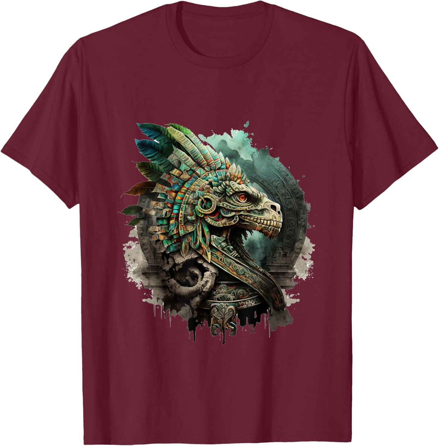 Mexican Mytholog Quetzalcoatl Aztec God Ouroboros Aztec T-Shirt - T-Shirt | Maroon