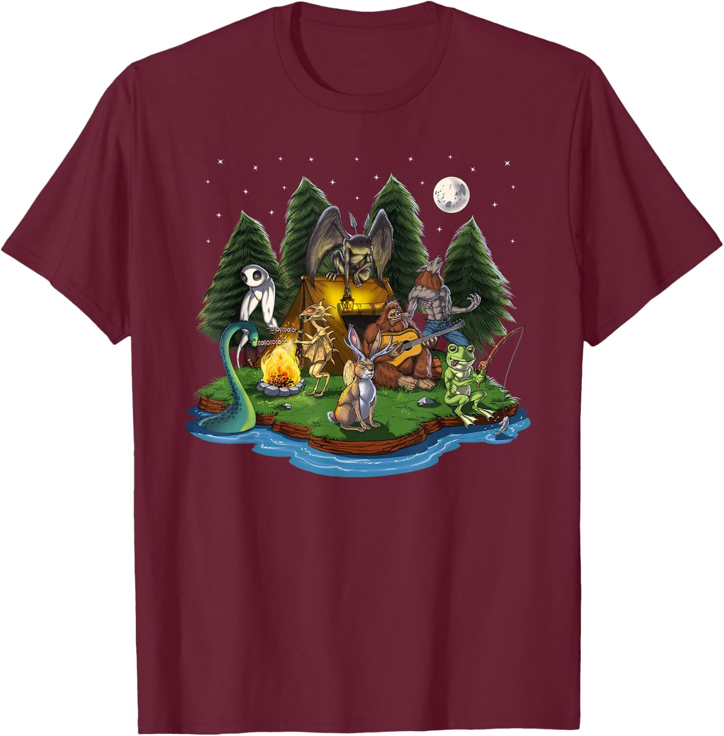 Cryptozoology Cryptid Creatures Bigfoot Jackalope Werewolf T-Shirt - T-Shirt | Maroon