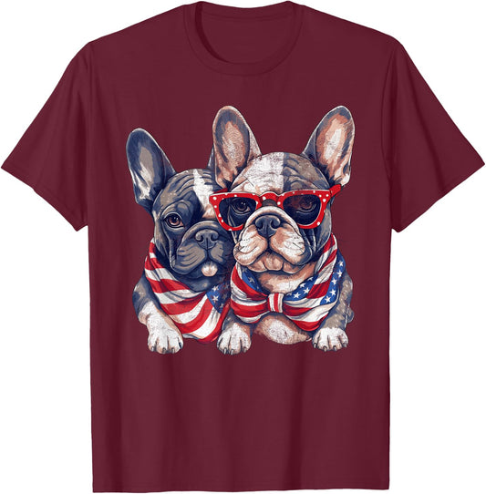 French Bulldog American Flag Patriotic 4th of July Frenchie Women Kids Men T-Shirt - T-Shirt | Maroon
