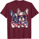 French Bulldog American Flag Patriotic 4th of July Frenchie Women Kids Men T-Shirt - T-Shirt | Maroon