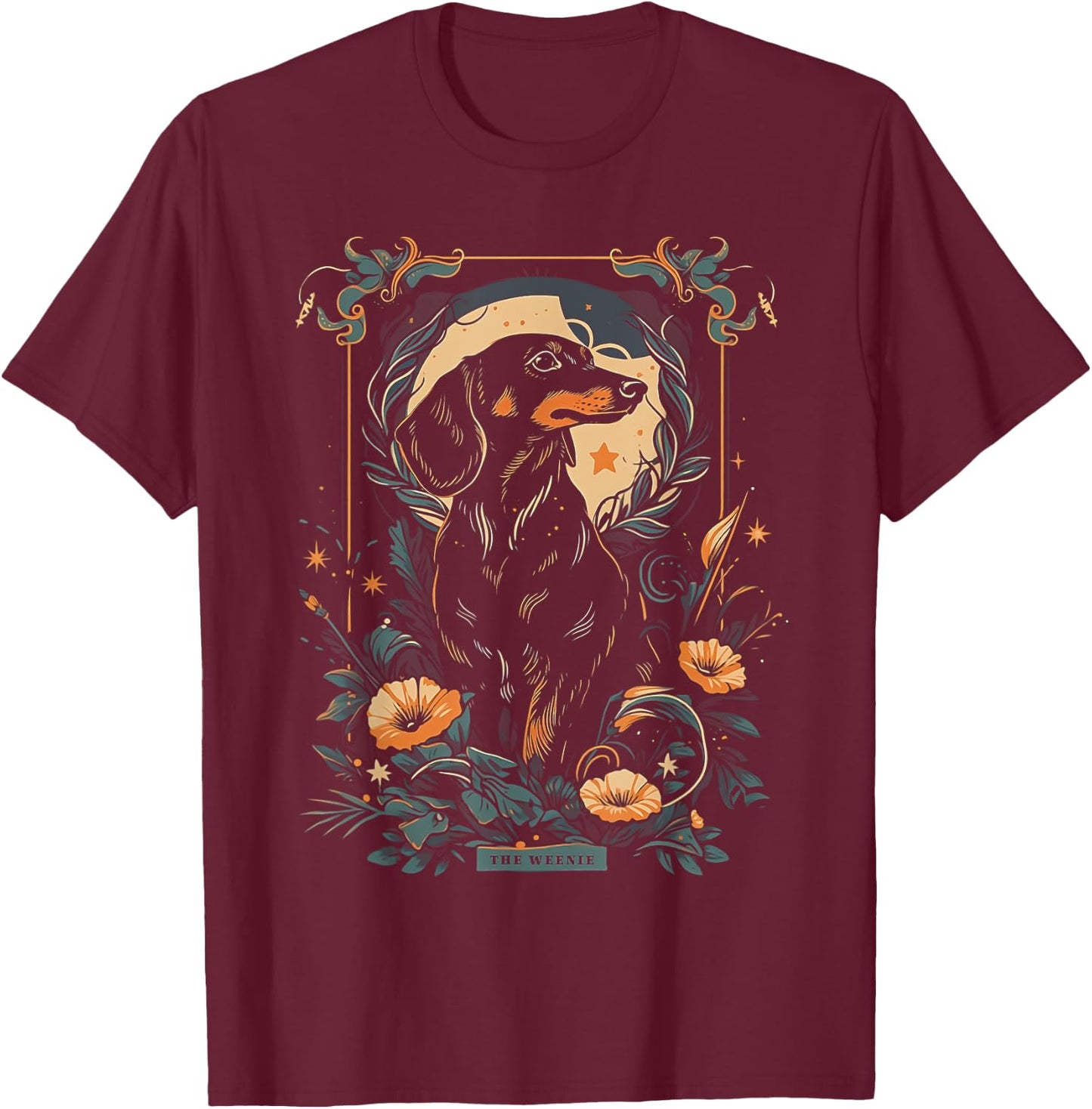 The Weenie Tarot Card | Dachshund Mom Dad Weiner Dog T-Shirt - T-Shirt | Maroon