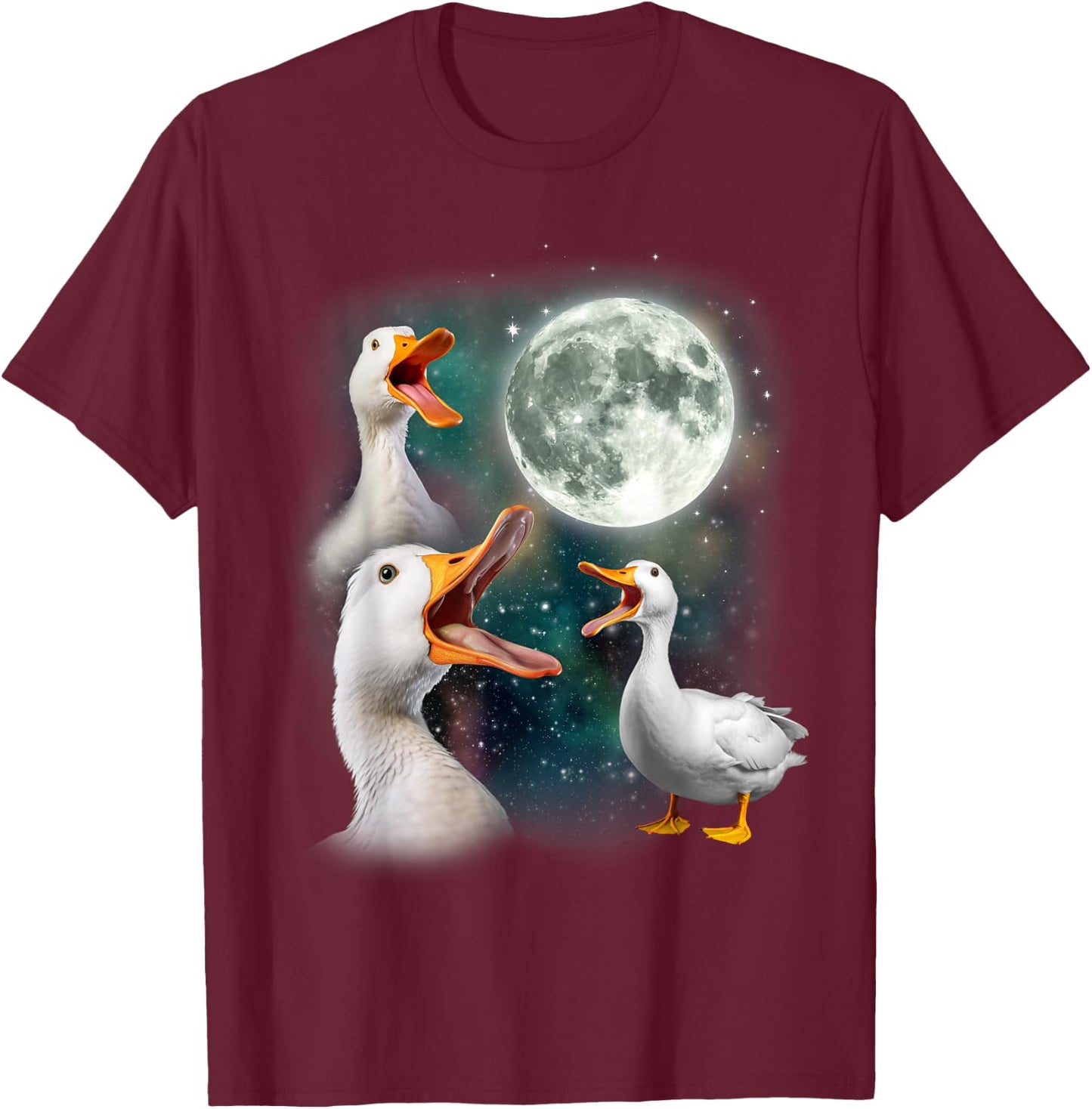 3 Ducks Howl At Moon | Funny Weird Cursed Pekin Duck Lover T-Shirt - T-Shirt | Maroon