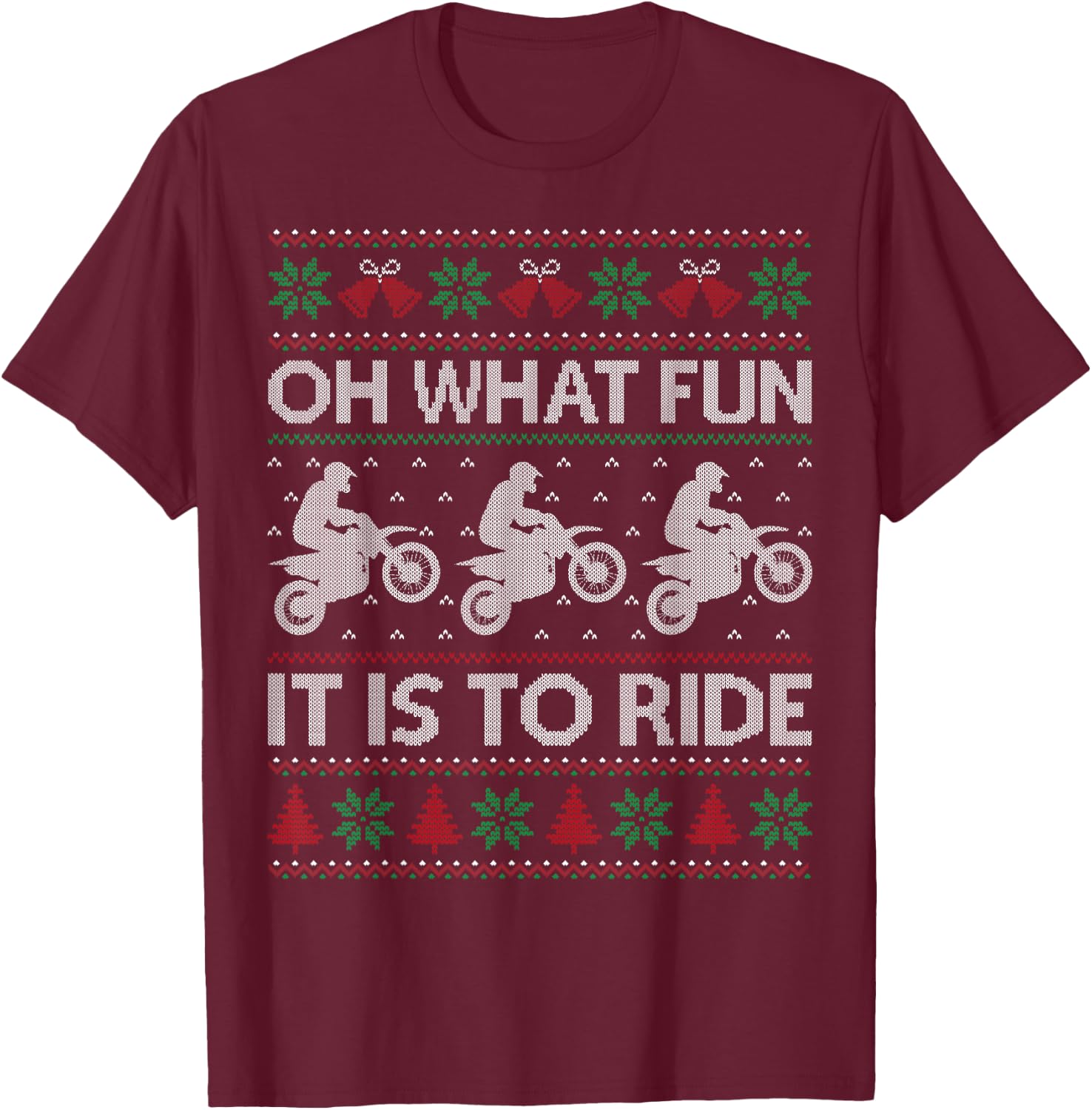 Dirt Bike It Is to Ride Ugly Vintage Christmas Apparel T-Shirt - T-Shirt | Maroon