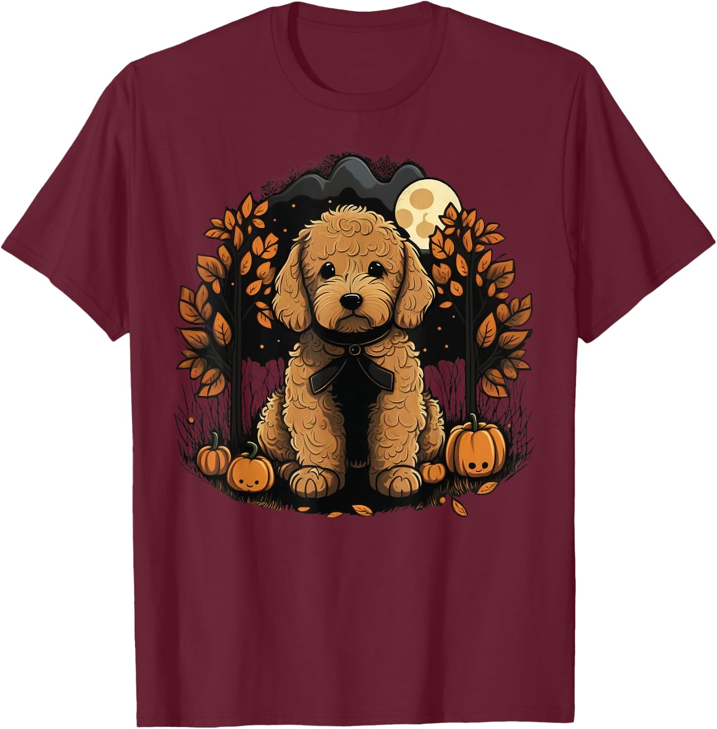 Pumpkin Golden Doodle costume on Goldendoodle Halloween T-Shirt - T-Shirt | Maroon