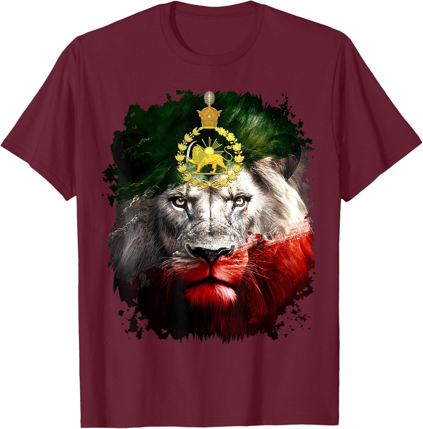 Iran flag with a golden lion head T-Shirt - T-Shirt | Maroon