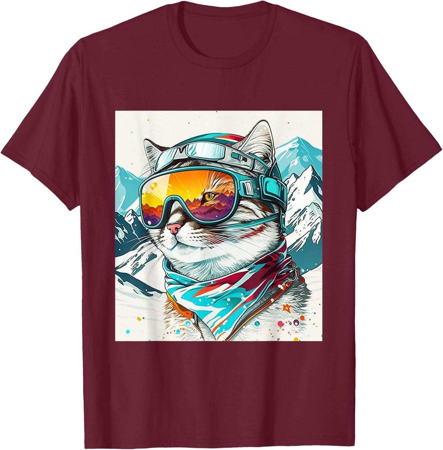 Winter Cat Ski Snowboard Snow Kitten T-Shirt - T-Shirt | Maroon