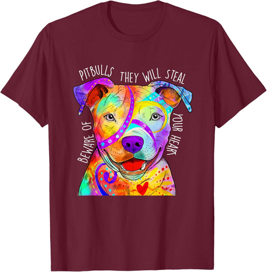 Beware of Pitbulls They Will Steal Your Heart - Dog Owner T-Shirt - T-Shirt | Maroon