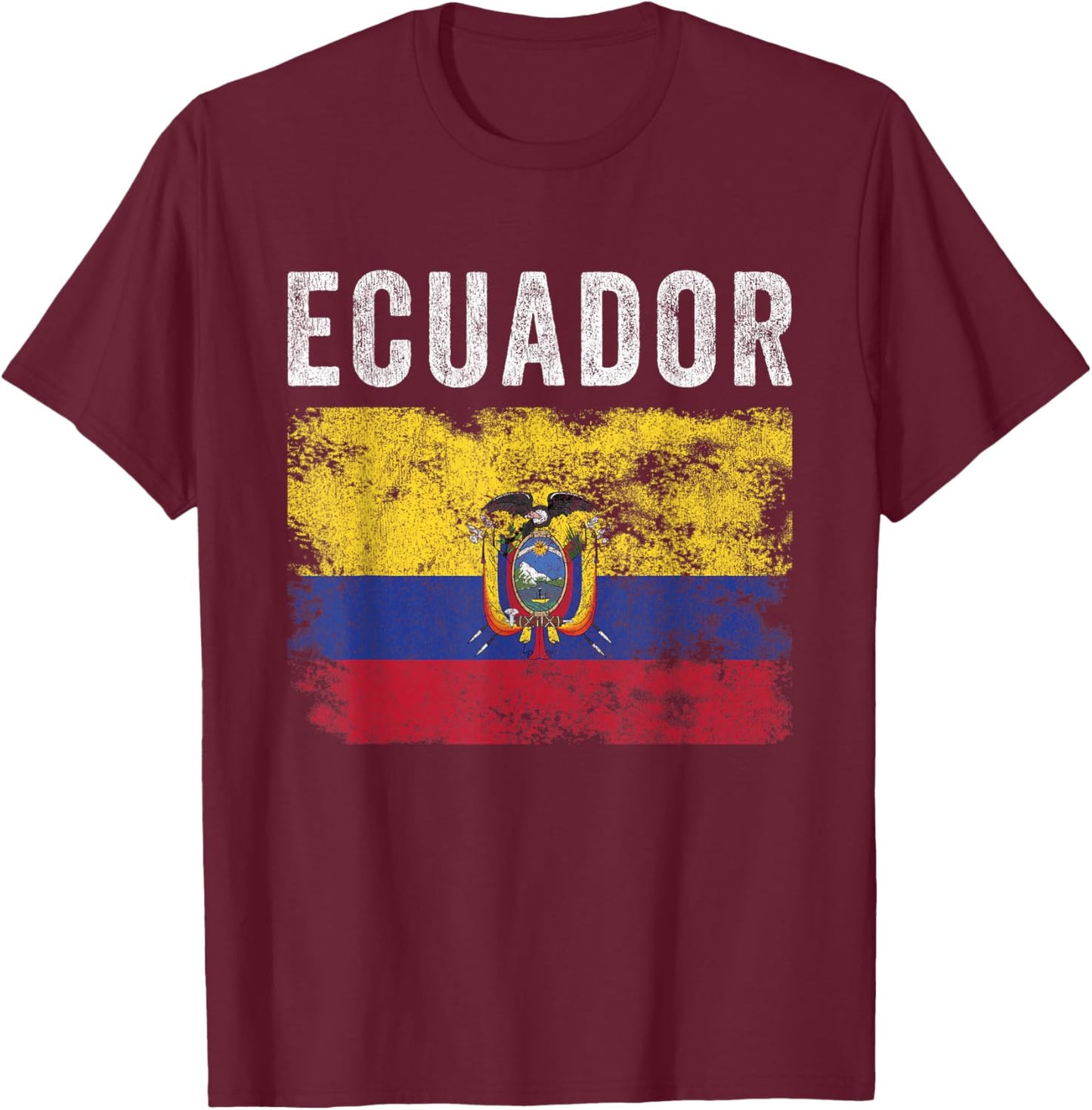 Ecuador Flag Distressed - Men Women Kids - Ecuadorian Flag T-Shirt - T-Shirt | Maroon