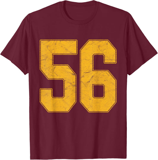 Number 56 Numbered Uniform Sports Team Jersey 56th Birthday T-Shirt - T-Shirt | Maroon