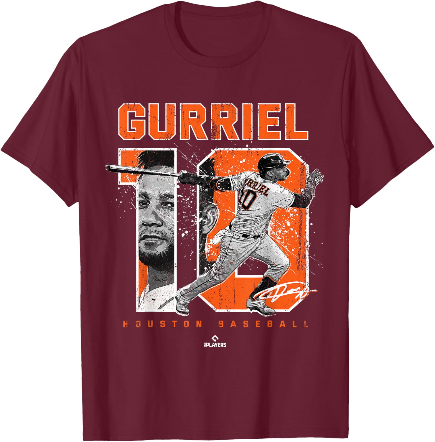 Number and Portrait Yuli Gurriel Houston MLBPA T-Shirt - T-Shirt | Maroon