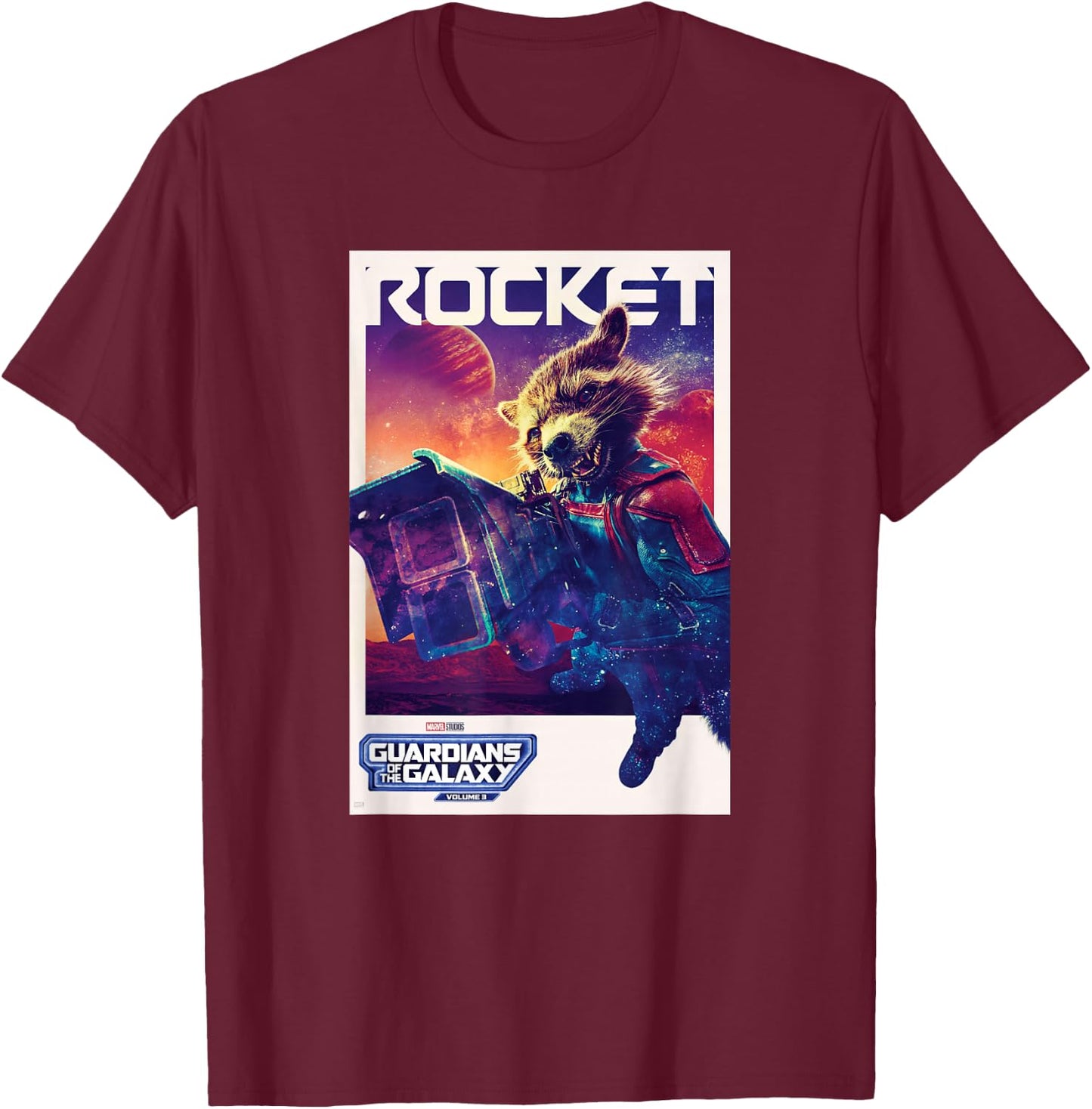 Marvel Guardians of the Galaxy Volume 3 Rocket Poster T-Shirt - T-Shirt | Maroon