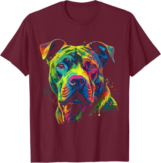 Pit Bull Mom Dog Lover Colorful Artistic Pitbull Owner Women T-Shirt - T-Shirt | Maroon