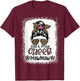 Loud And Proud Cheer Mawmaw Leopard Messy Bun Bleached T-Shirt - T-Shirt | Maroon