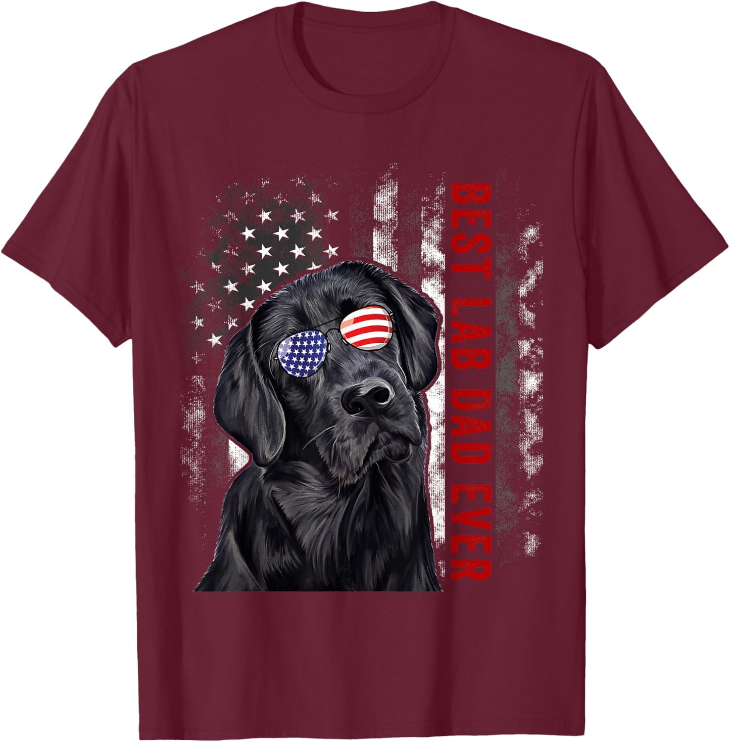 Best Lab Dad Ever Labrador Dog American Flag Fathers Day T-Shirt - T-Shirt | Maroon