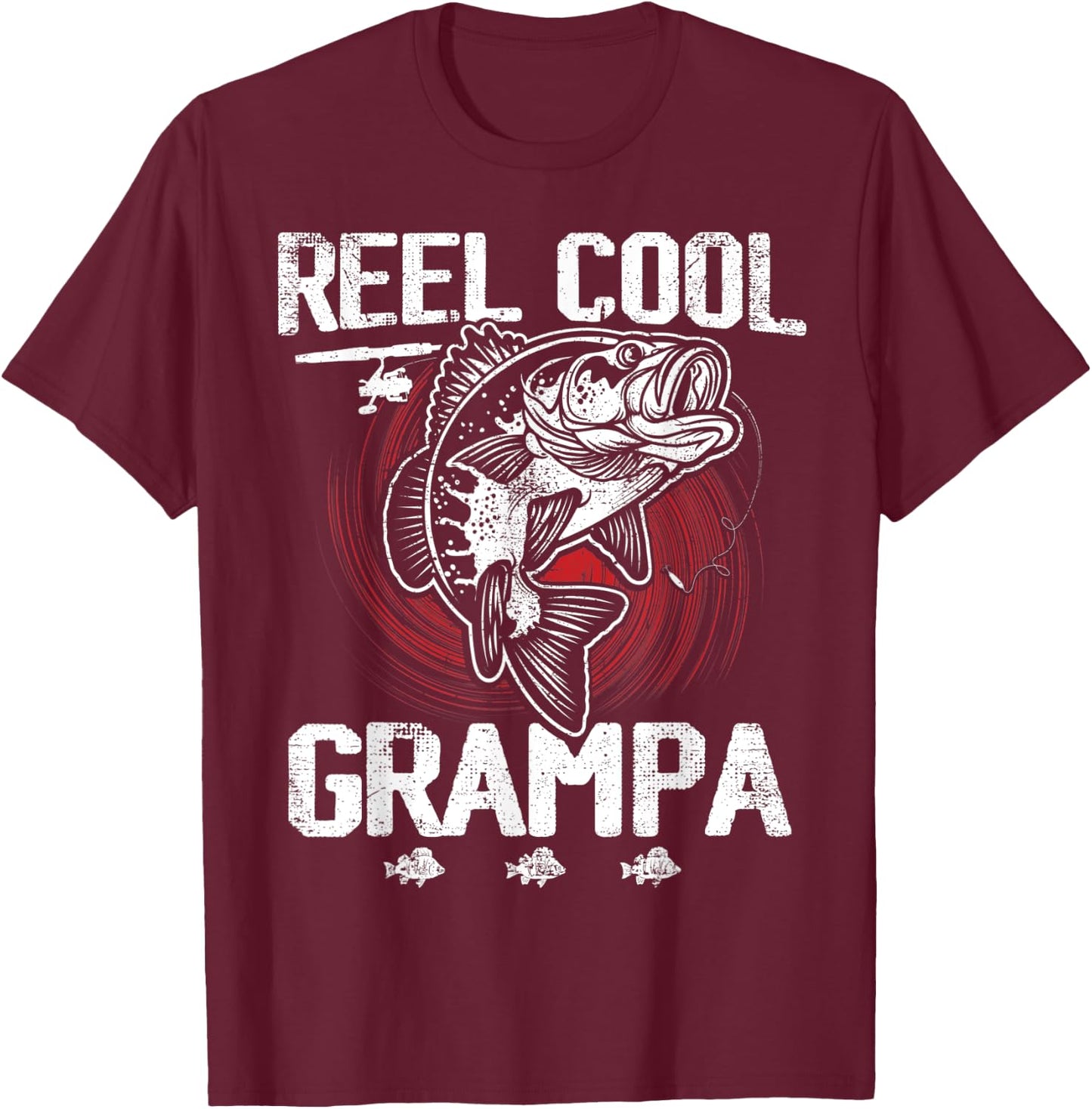 Funny Fathers Day Vintage Fishing Reel Cool Grampa T-Shirt - T-Shirt | Maroon