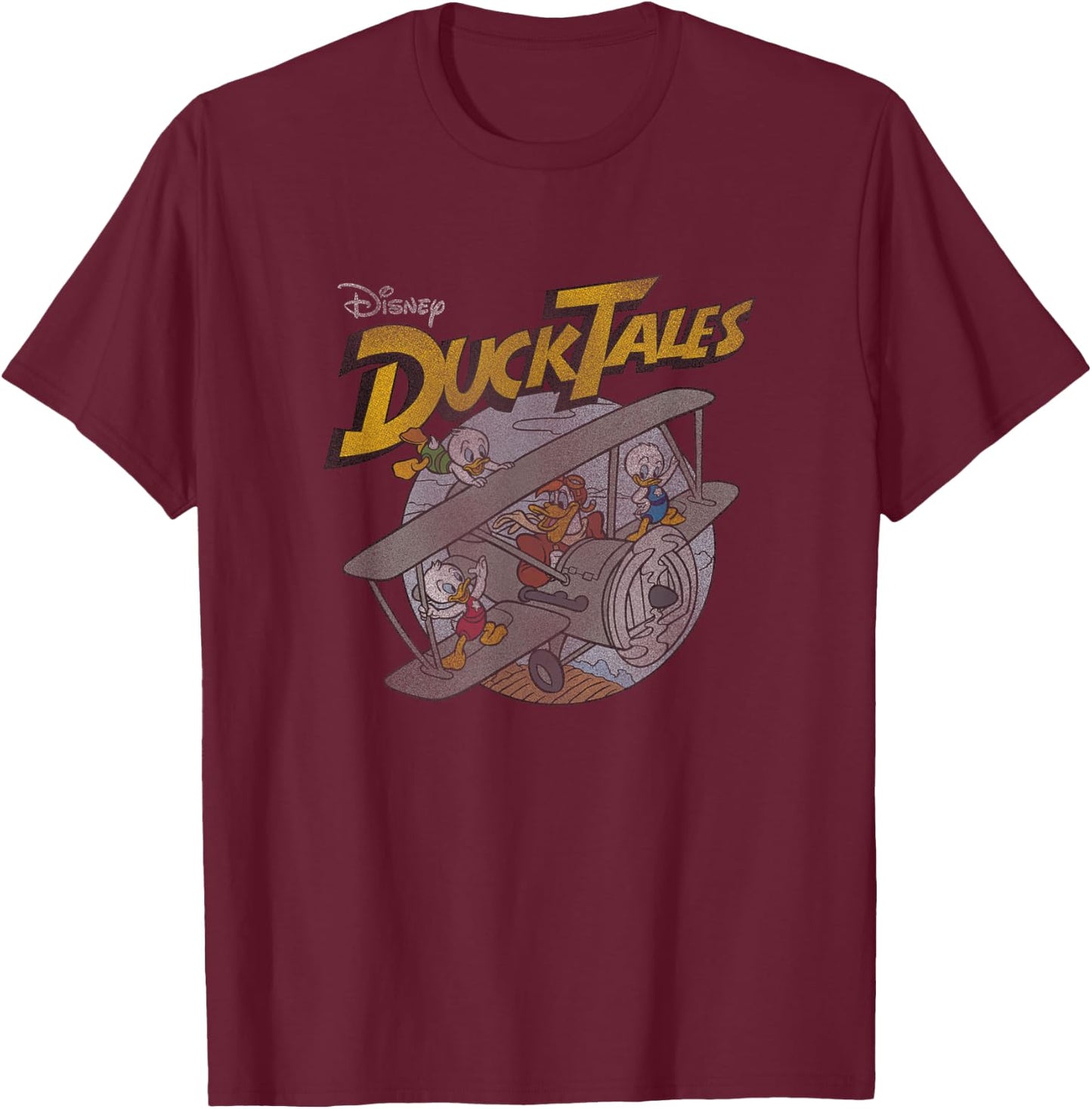 Disney DuckTales Ducks On Airplane Distressed Portrait T-Shirt - T-Shirt | Maroon