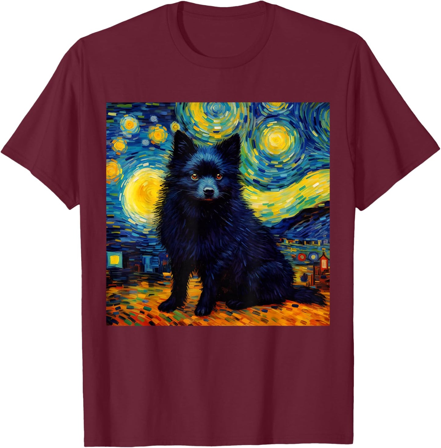 Surreal Starry Night Schipperke Dog Men Women Kids T-Shirt - T-Shirt | Maroon