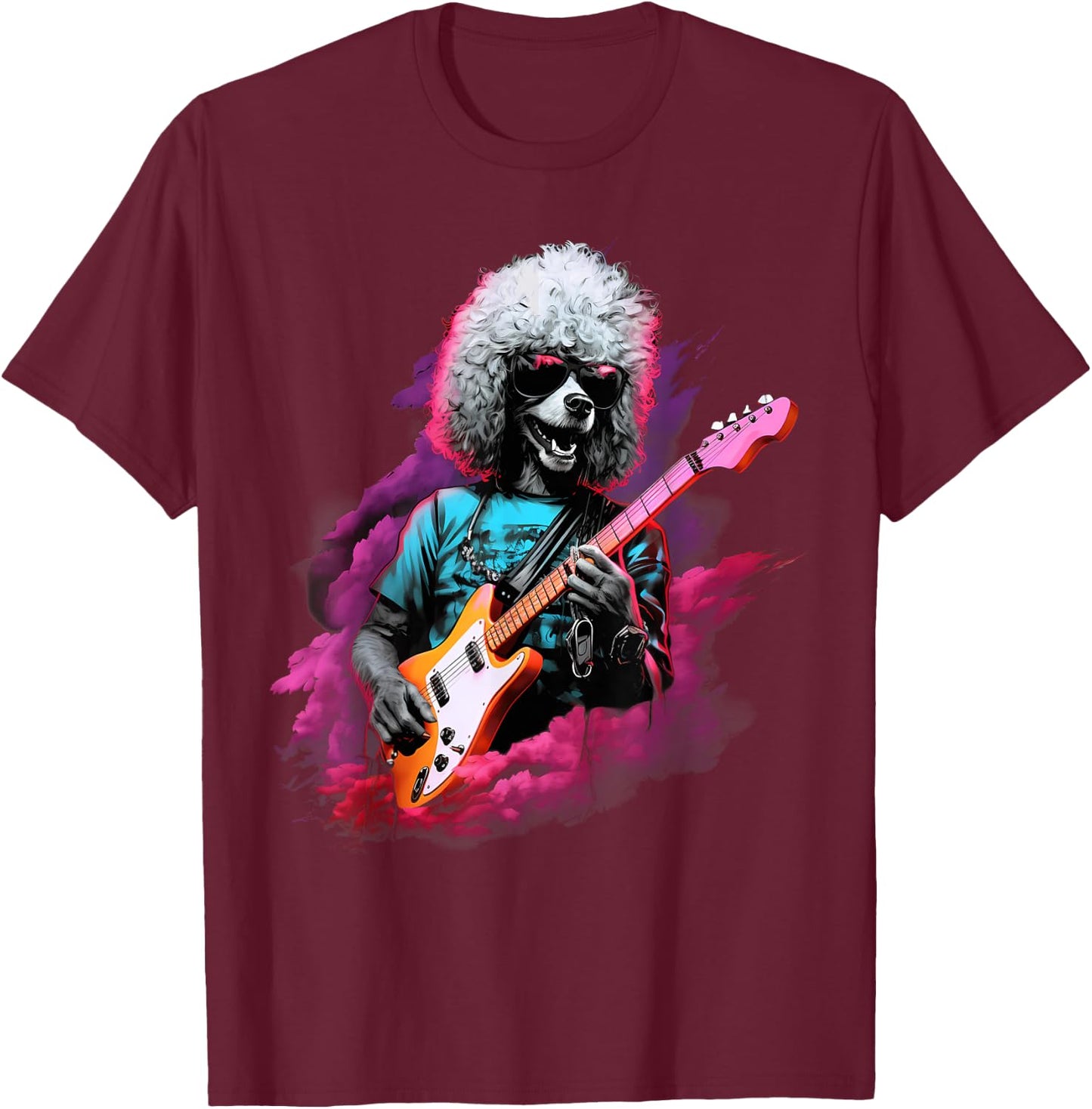 Punk Rock Guitar Poodle Dog Guitarist Men Women Girls Kids T-Shirt - T-Shirt | Maroon