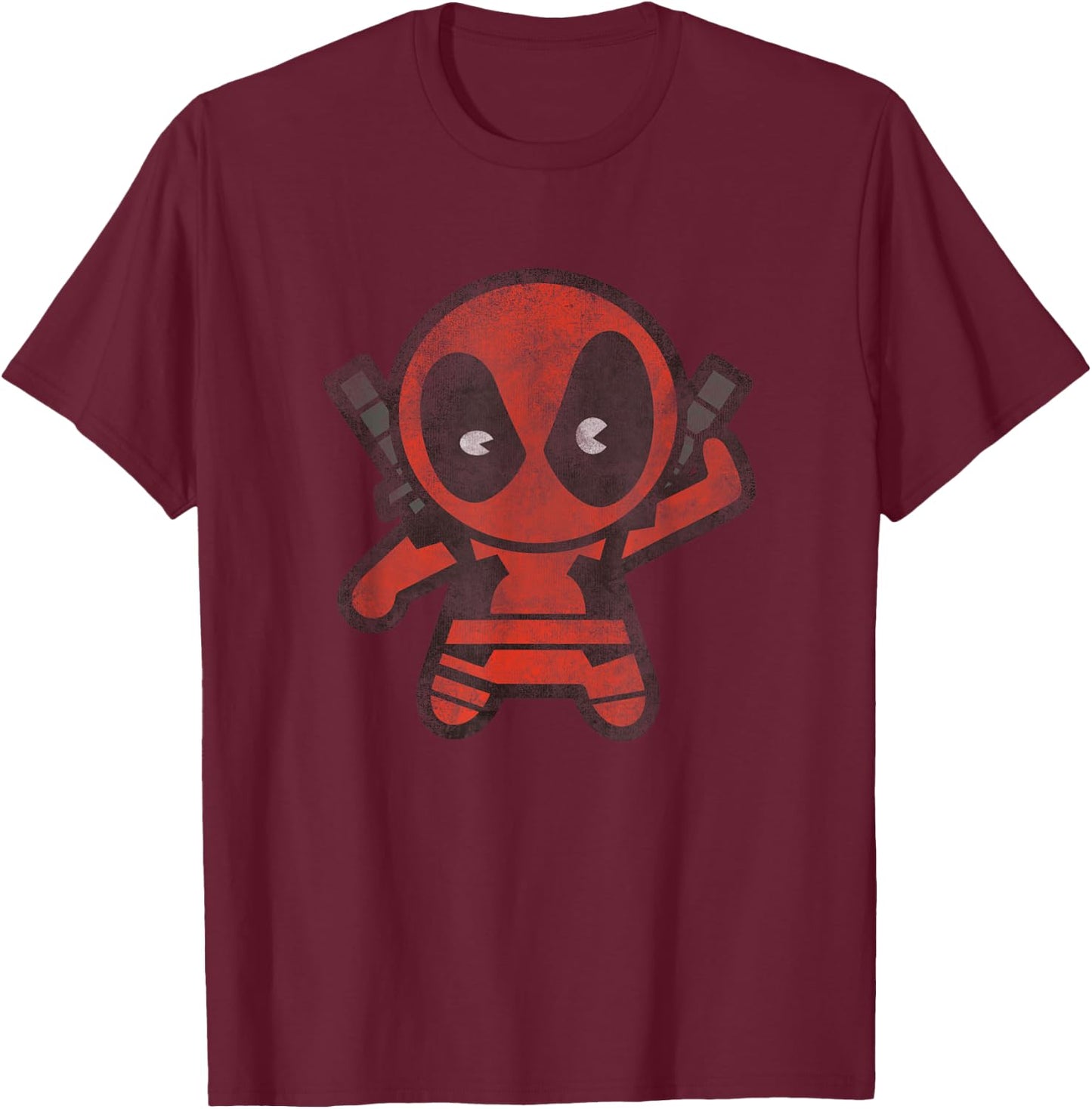 Marvel Kawaii Chibi Deadpool Sassy Portrait Distressed T-Shirt - T-Shirt | Maroon