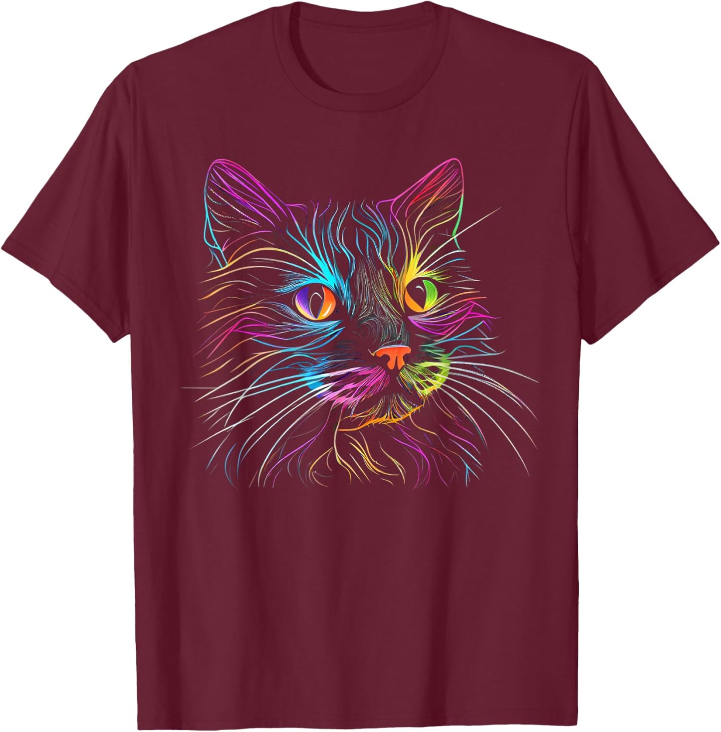 Cats Colorful Cat Cat's Head Catlovers T-Shirt - T-Shirt | Maroon