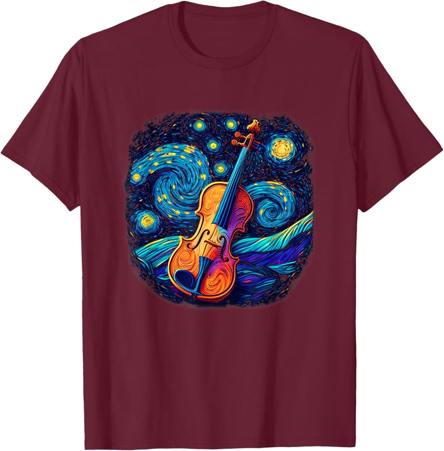 Violin Lover Art Women Violin Player Starry Night T-Shirt - T-Shirt | Maroon