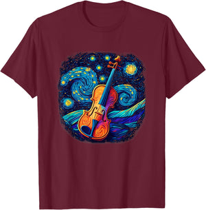 Violin Lover Art Women Violin Player Starry Night T-Shirt - T-Shirt | Maroon