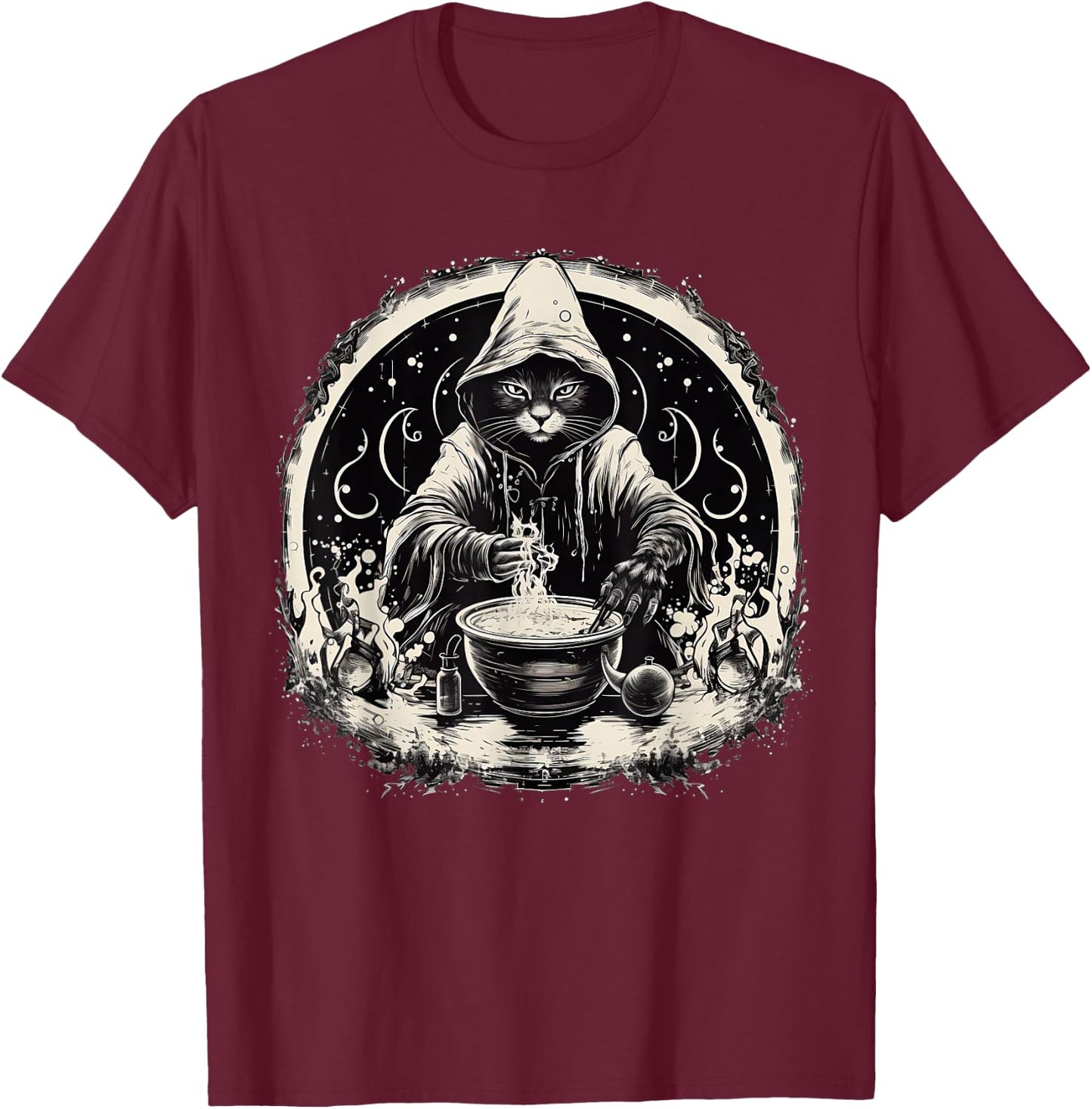 Halloween Black Cat Wizard Vintage Costume Women T-Shirt - T-Shirt | Maroon