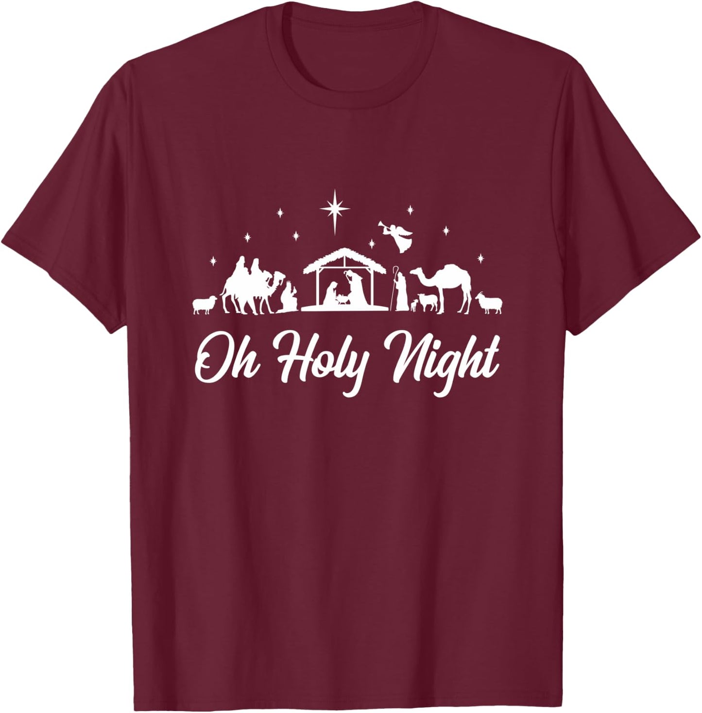 Oh Holy Night Nativity Scene Funny Christmas Christian T-Shirt - T-Shirt | Maroon