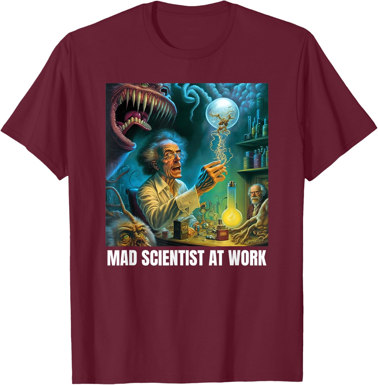 Funny Mad Scientist Fantasy Monster,Comic Nerd Lover T-Shirt - T-Shirt | Maroon