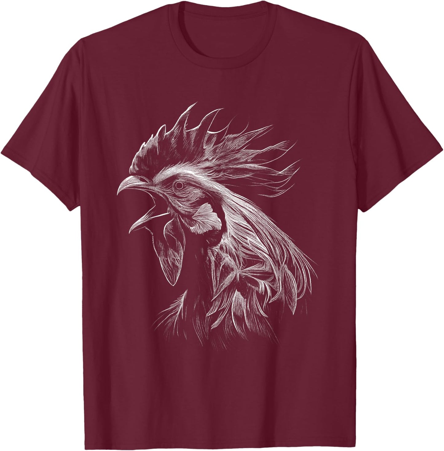 Crowing Rooster Drawing Love T-Shirt - T-Shirt | Maroon