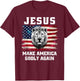 Jesus Make America Godly Again Christian Faith USA Flag Lion T-Shirt - T-Shirt | Maroon