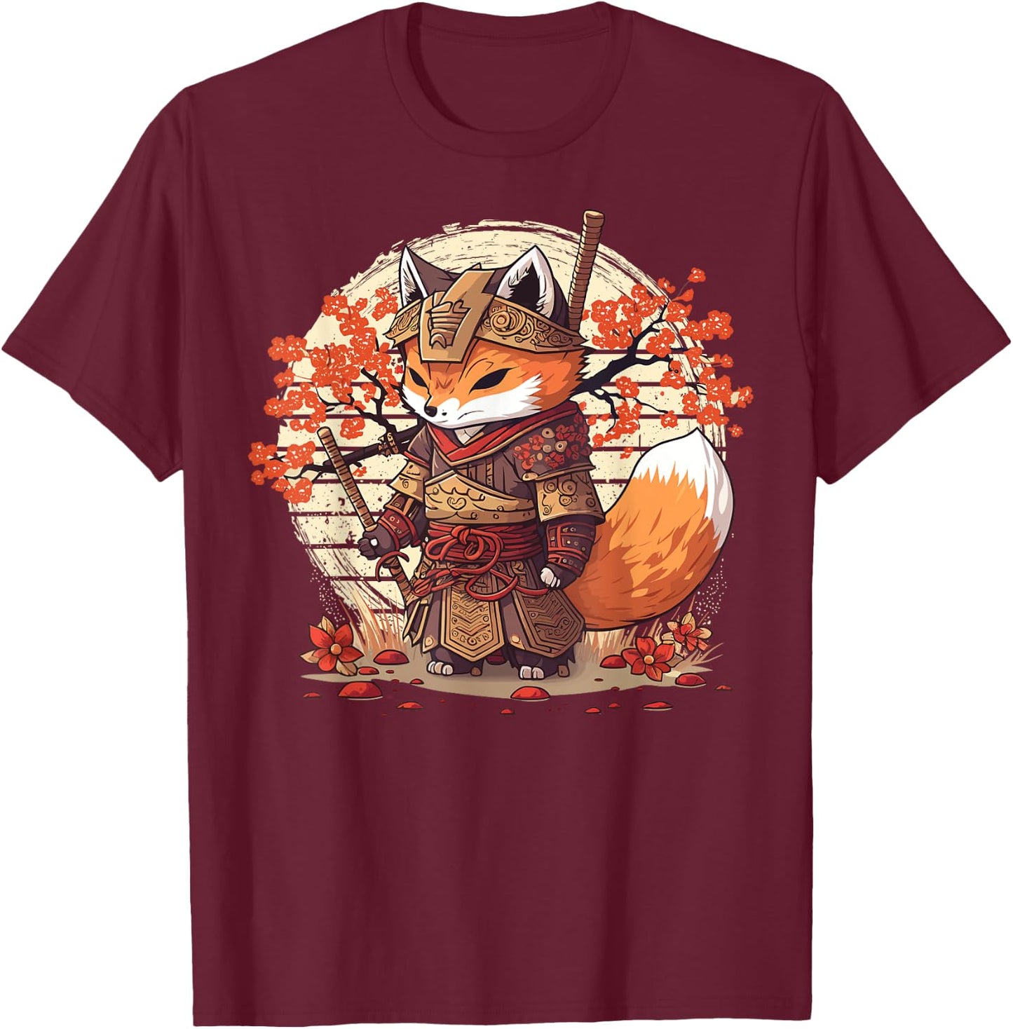 Samurai Fox Warrior Japanese Ninja Fox Kawaii T-Shirt - T-Shirt | Maroon