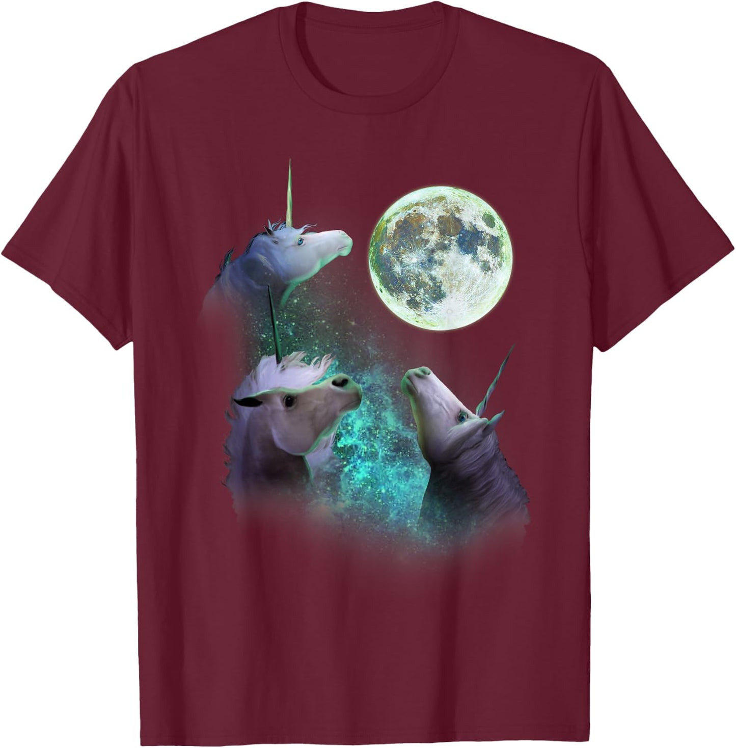 Three Unicorns Howl At Moon 3 Wolfs Wolves Funny Parody T-Shirt - T-Shirt | Maroon