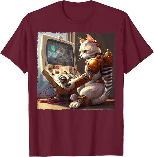 Funny Cat Robot Video Games Women Kids T-Shirt - T-Shirt | Maroon