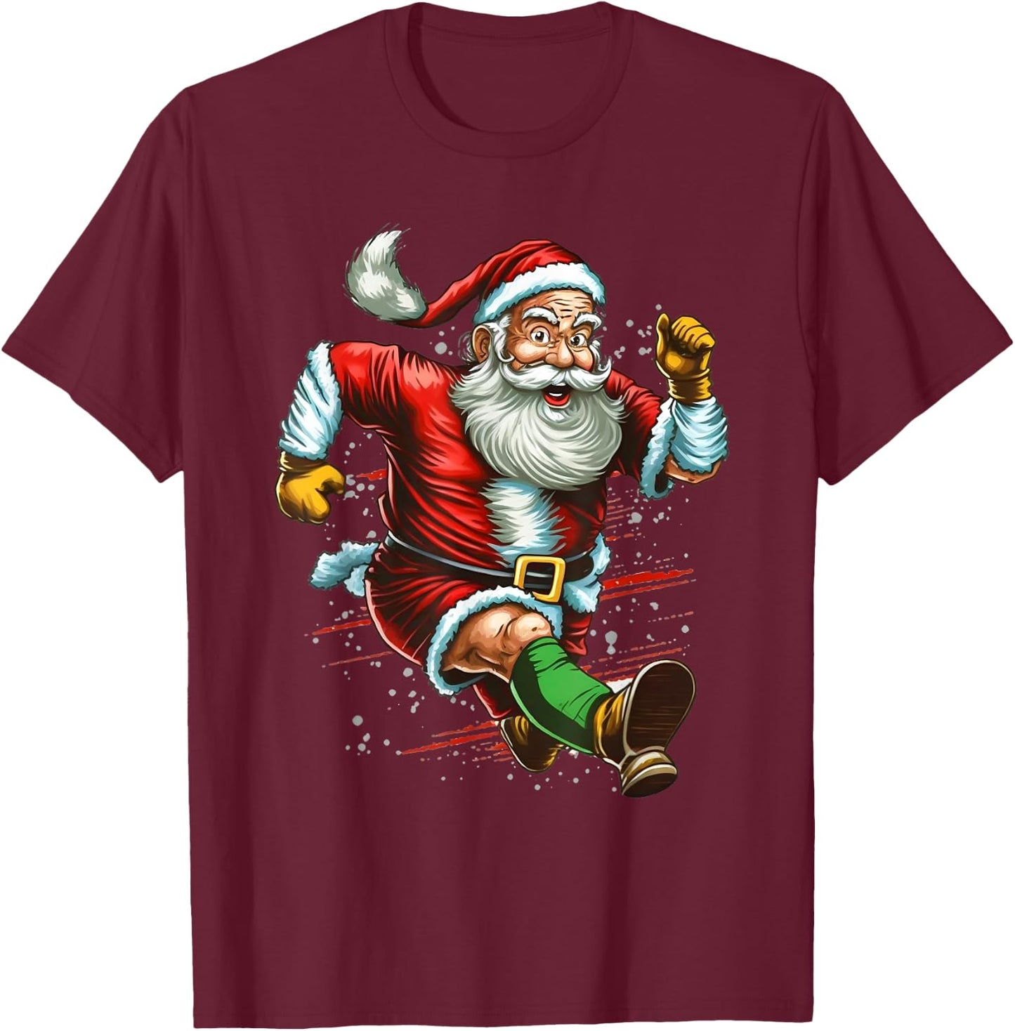 Funny Sport Santa Claus Running Run Christmas T-Shirt - T-Shirt | Maroon