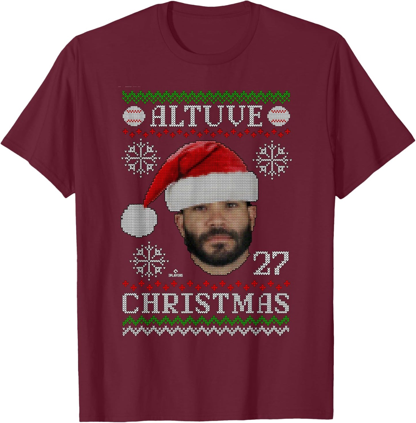 Jose Altuve Houston Baseball Christmas Sweater MLBPA T-Shirt - T-Shirt | Maroon