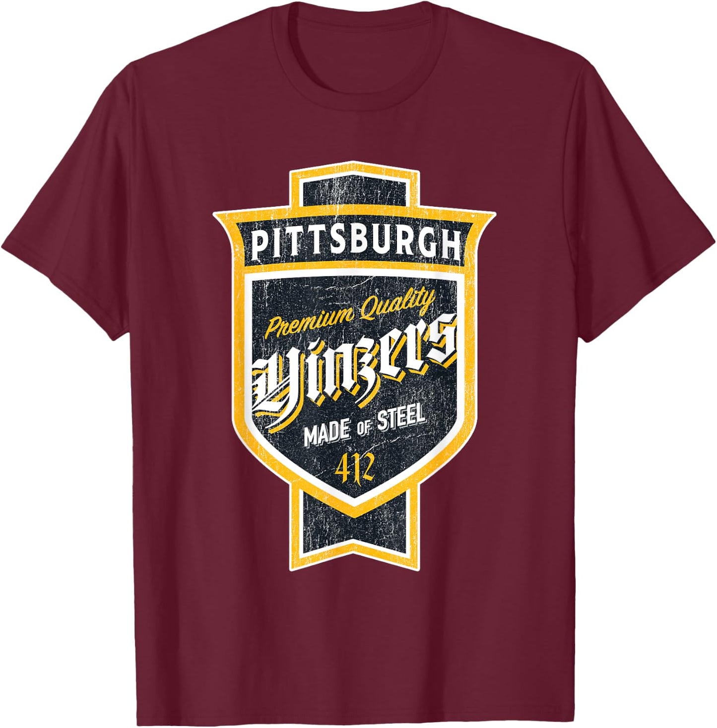 Bleacher Seat Heroes - Hometown & Apparel Vintage Pittsburgh Yinzer Beer Label - Yinzer Pride T-Shirt - T-Shirt | Maroon