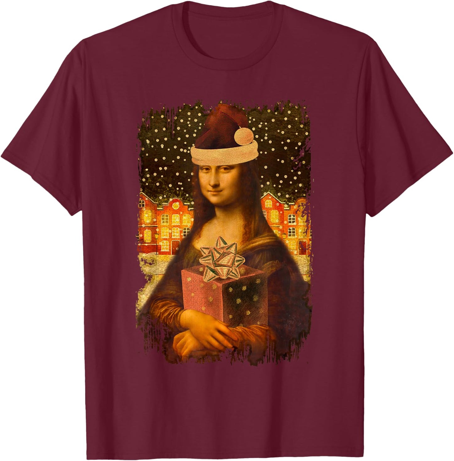 Mona Lisa with Santa Hat for Art Teacher Mona Lisa Christmas Men Women Kids T-Shirt - T-Shirt | Maroon