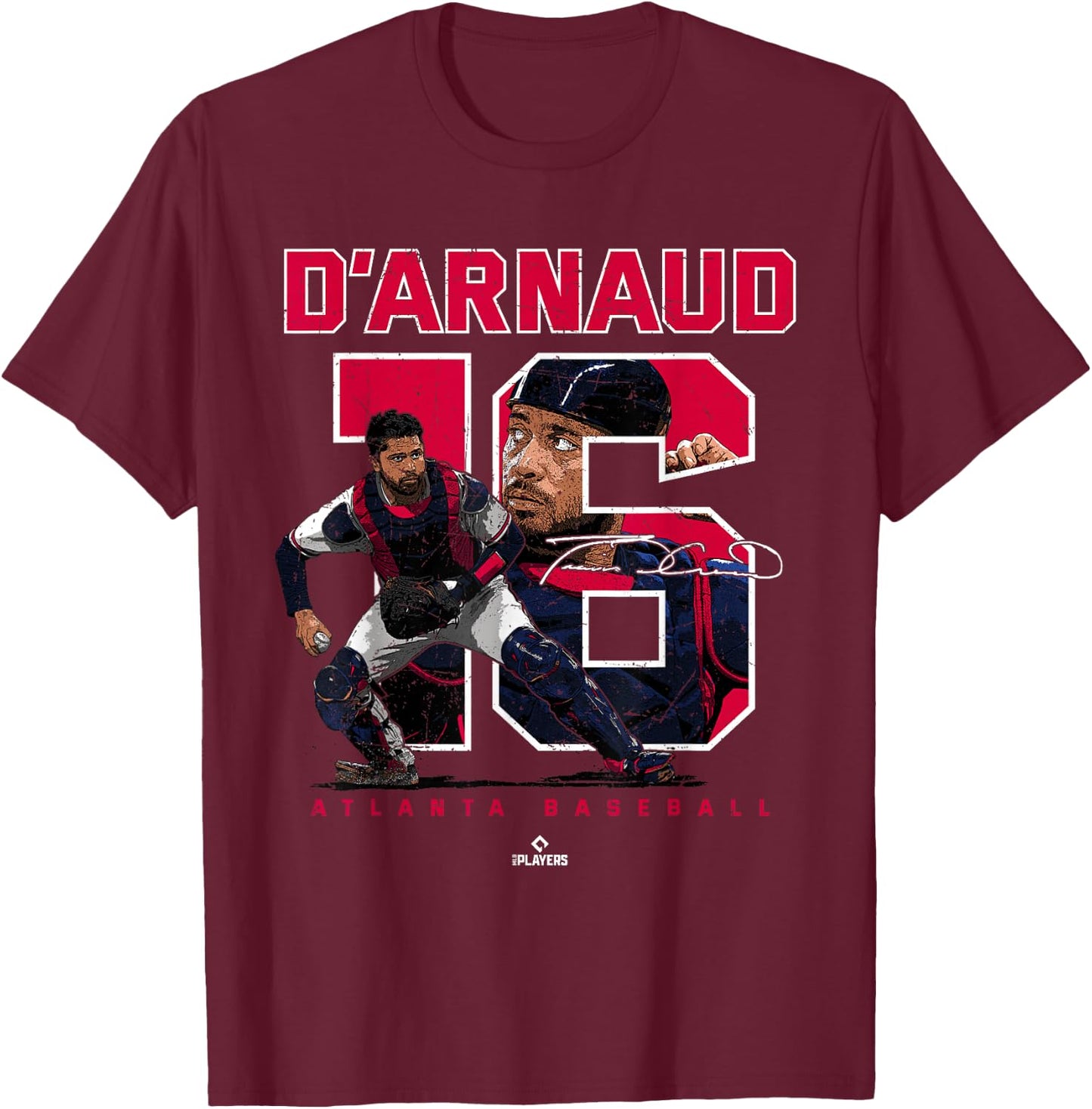 Number and Portrait Travis d Arnaud Atlanta MLBPA T-Shirt - T-Shirt | Maroon