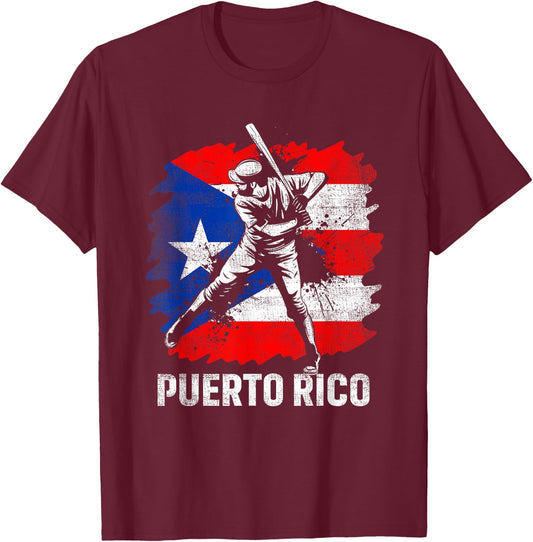 Puerto Rican Baseball Player Puerto Rico Flag Baseball Fans T-Shirt - T-Shirt | Maroon